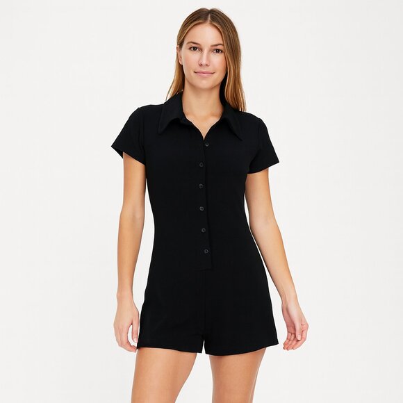 Frankie's Bikinis Pants - Frankie's Bikinis Terry Solid Black Romper Size Medium